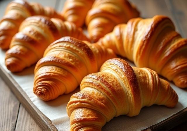 Aperçu des viennoiseries fraîches du matin, dorées et croustillantes